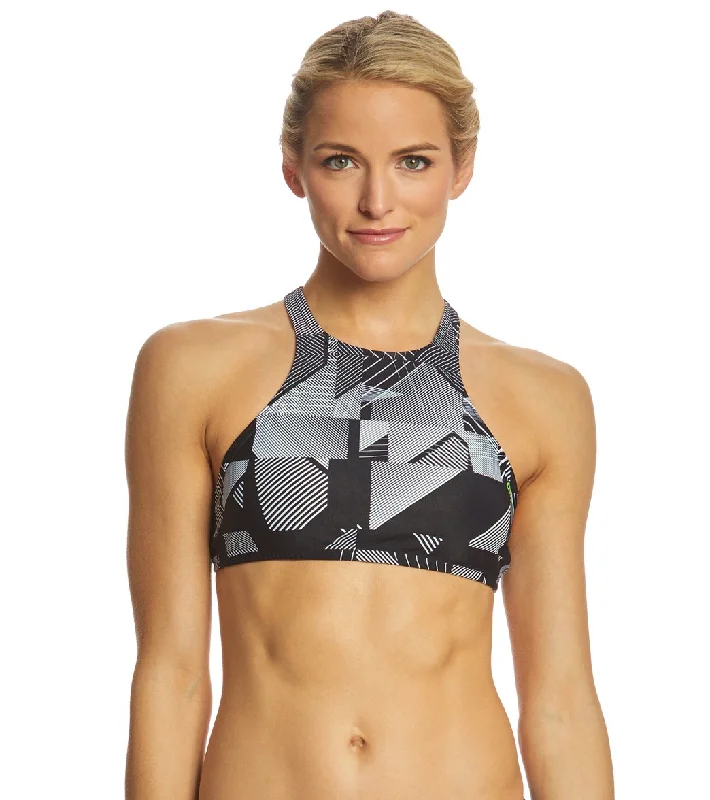 Arena Women's Rulebreaker Think Crop Top Bikini Top Black Multi/Leaf Bikini with a bow, Feminine, Trendy, Chic Arena Women's Rulebreaker Think Crop Top Bikini Top Black Multi/Leaf Bikini with a bow, Feminine, Trendy, Chic