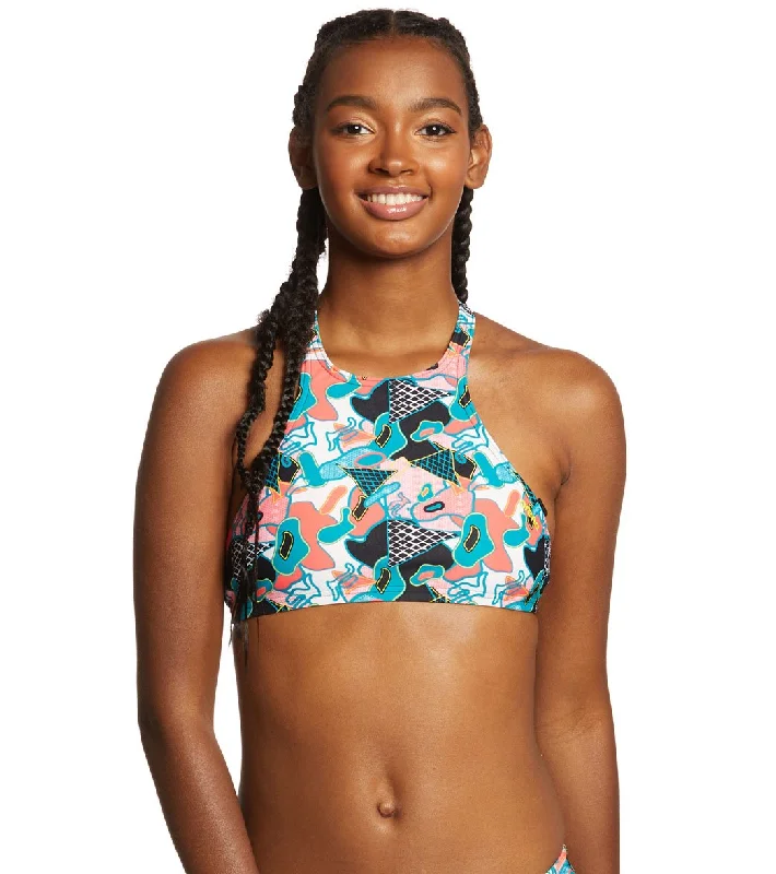 Arena Women's Rulebreaker Think Crop Top Bikini Top Black/Multi Bikini with bow knot, Feminine, Trendy, Chic