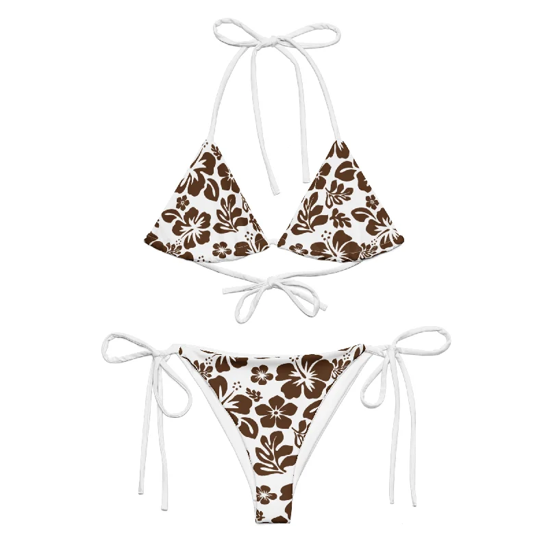 Brown on White Hawaiian Flowers String Bikini Sheer lace bikini, Sexy, Elegant, Trendy Brown on White Hawaiian Flowers String Bikini Sheer lace bikini, Sexy, Elegant, Trendy