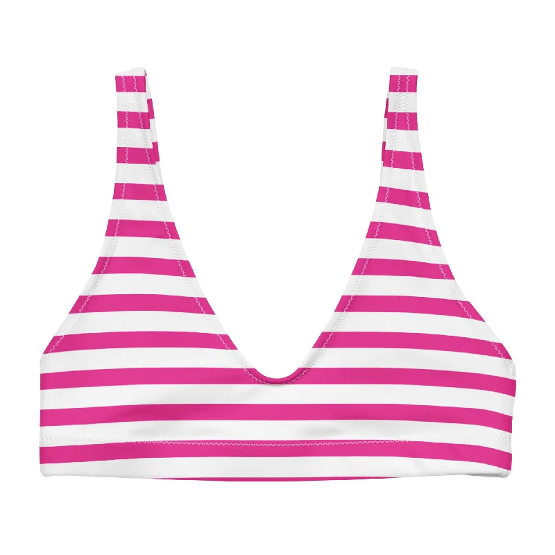 Hot Pink and White Beach Stripes Halter Bikini Top Low-back bikini, Sexy, Elegant, Comfortable Hot Pink and White Beach Stripes Halter Bikini Top Low-back bikini, Sexy, Elegant, Comfortable