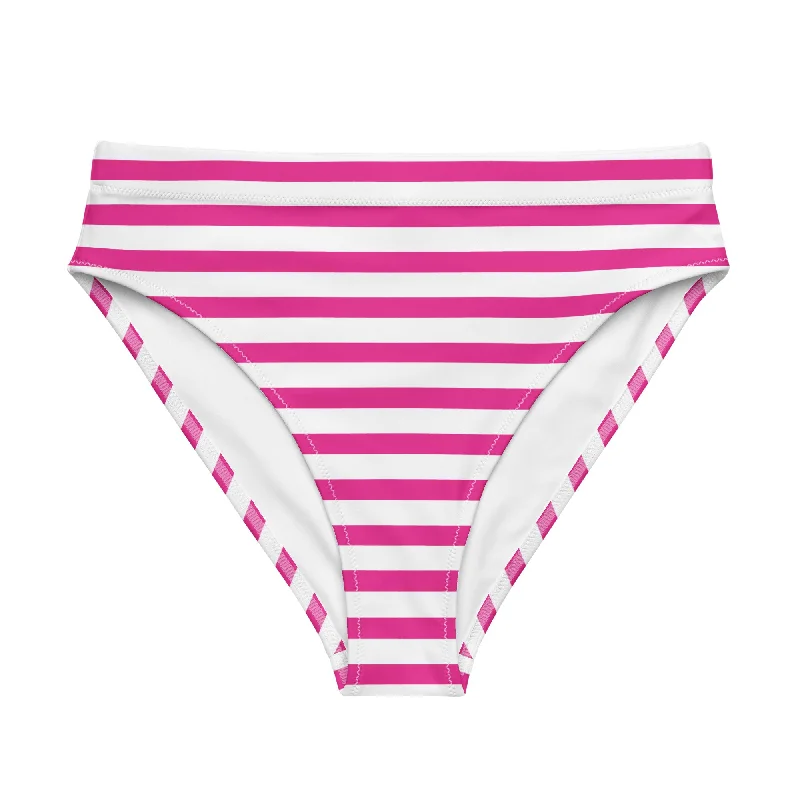 Hot Pink and White Beach Stripes High Waisted Bikini Bottom Low-rise bikini bottom, Comfortable, Sexy, Trendy Hot Pink and White Beach Stripes High Waisted Bikini Bottom Low-rise bikini bottom, Comfortable, Sexy, Trendy