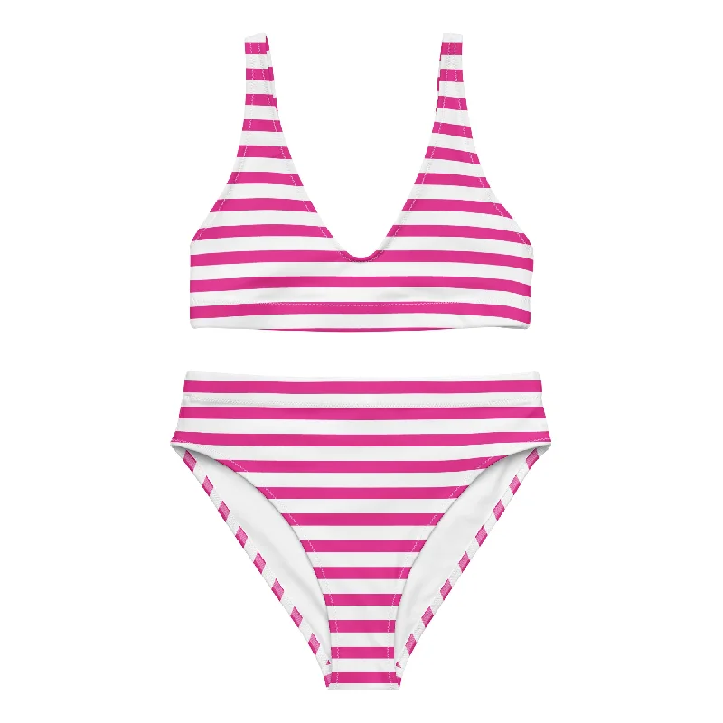 Hot Pink and White Beach Stripes High Waisted Bikini Leopard print bikini, Bold, Sexy, Fashionable Hot Pink and White Beach Stripes High Waisted Bikini Leopard print bikini, Bold, Sexy, Fashionable