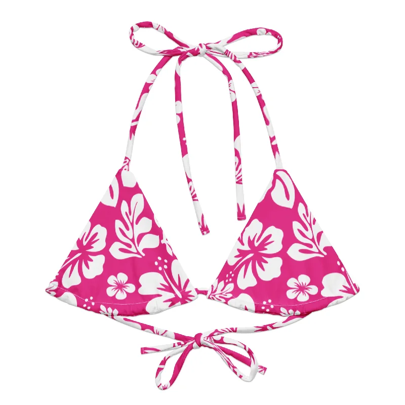 Hot Pink and White Hawaiian Flowers String Bikini Top Cross-back bikini, Trendy, Chic, Sexy