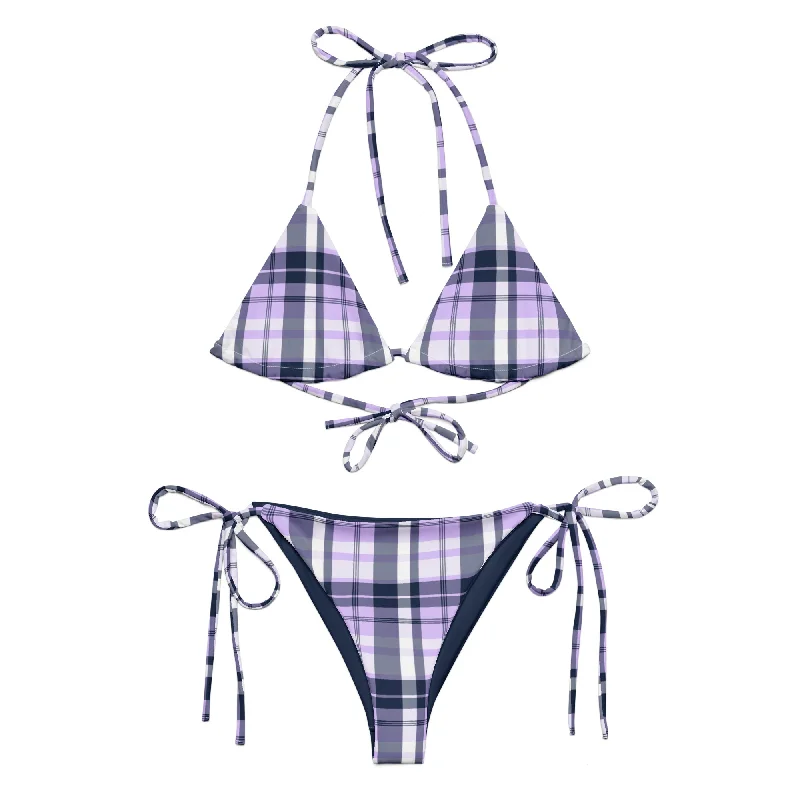 Lavender and Navy Blue Surfer Girl Plaid String Bikini Bikini with rings, Chic, Stylish, Sexy Lavender and Navy Blue Surfer Girl Plaid String Bikini Bikini with rings, Chic, Stylish, Sexy