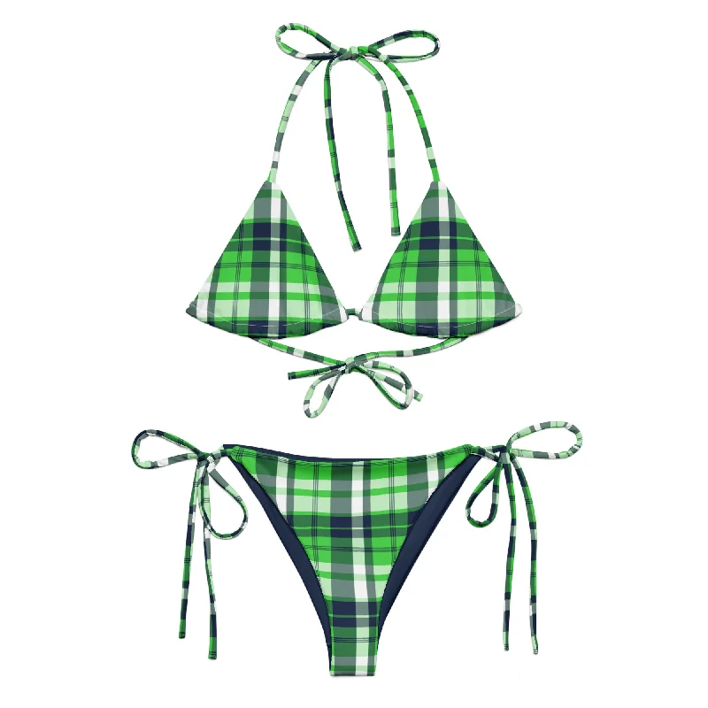 Lime Green and Navy Blue Preppy Surfer Girl Plaid String Bikini Back tie bikini, Adjustable, Chic, Trendy Lime Green and Navy Blue Preppy Surfer Girl Plaid String Bikini Back tie bikini, Adjustable, Chic, Trendy