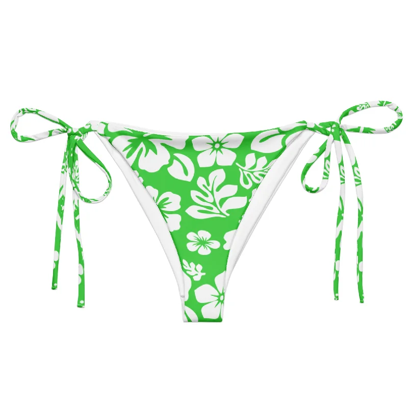 Lime Green and White Hawaiian Flowers String Bikini Bottoms Boho bikini, Relaxed, Stylish, Comfortable