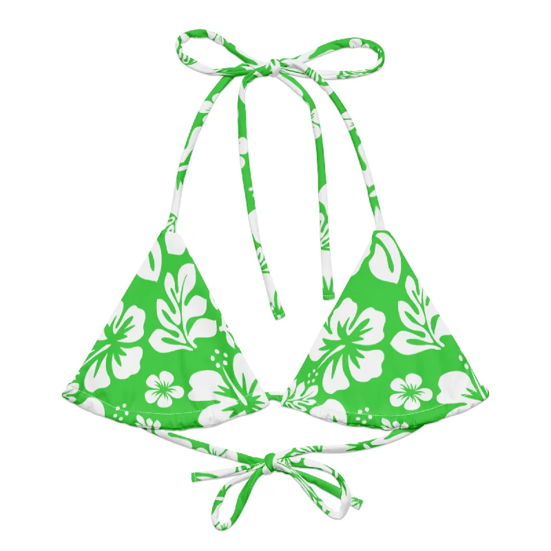 Lime Green and White Hawaiian Flowers String Bikini Top Boho bikini, Relaxed, Chic, Comfortable