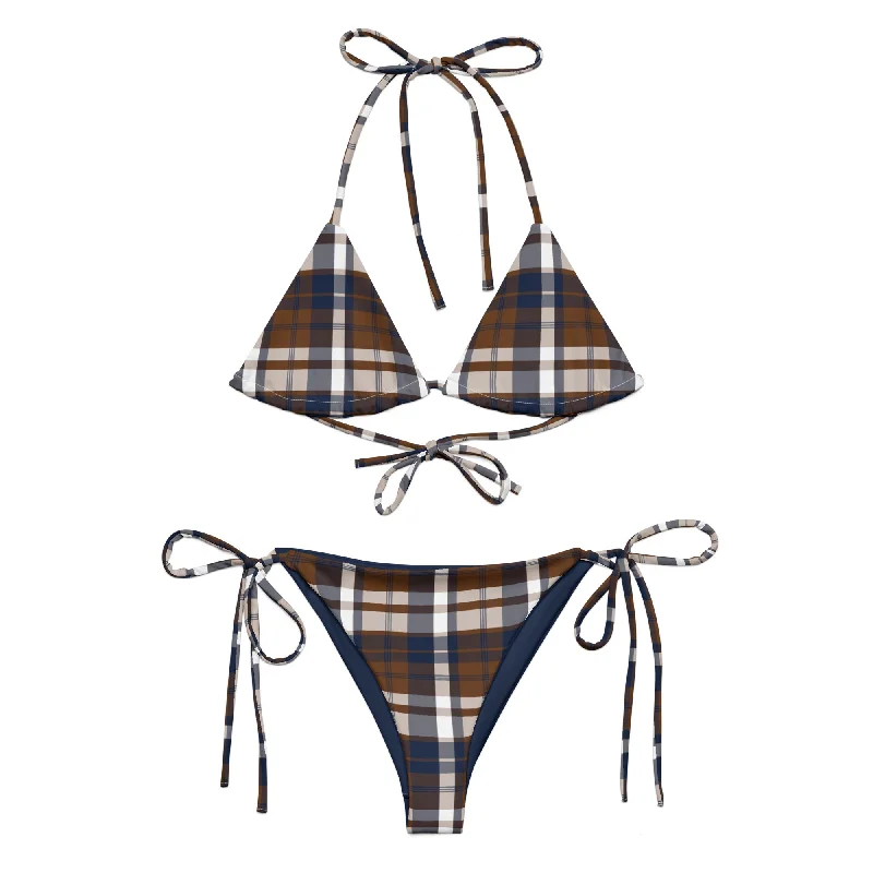 Navy Blue and Brown Preppy Surfer Girl Plaid String Bikini Two-piece bikini set, Sexy, Comfortable, Stylish Navy Blue and Brown Preppy Surfer Girl Plaid String Bikini Two-piece bikini set, Sexy, Comfortable, Stylish