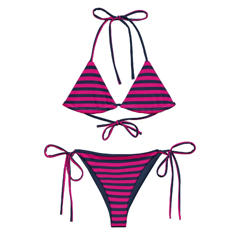 Navy Blue and Violet Red Classic Beach Stripes String Bikini Skirted bikini bottom, Feminine, Sexy, Comfortable Navy Blue and Violet Red Classic Beach Stripes String Bikini Skirted bikini bottom, Feminine, Sexy, Comfortable