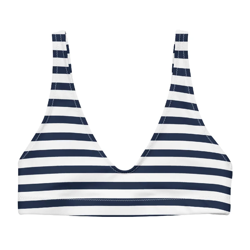 Navy Blue and White Beach Stripes Halter Bikini Top High-waisted bikini, Vintage style, Summer fashion, Comfortable