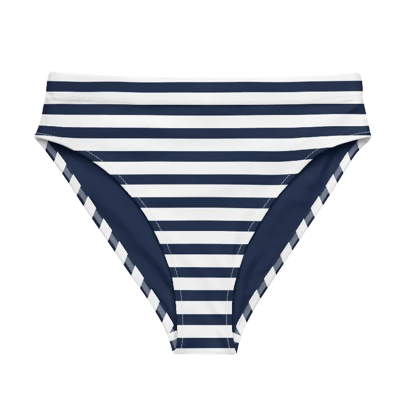 Navy Blue and White Beach Stripes High Waisted Bikini Bottom Lace bikini top, Feminine, Chic, Sexy Navy Blue and White Beach Stripes High Waisted Bikini Bottom Lace bikini top, Feminine, Chic, Sexy