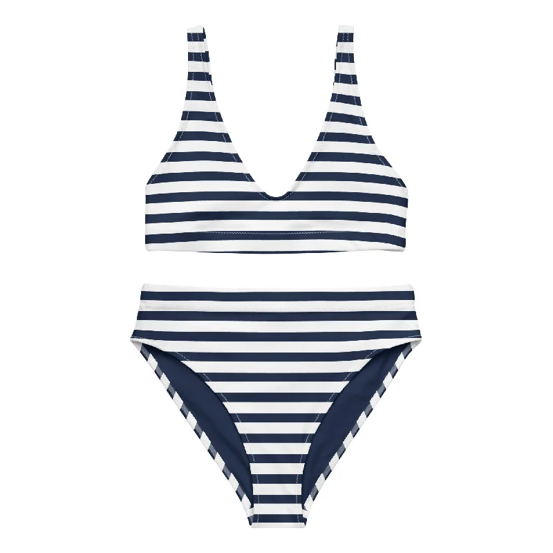 Navy Blue and White Beach Stripes High Waisted Bikini High-waist bikini, Retro style, Trendy, Comfortable Navy Blue and White Beach Stripes High Waisted Bikini High-waist bikini, Retro style, Trendy, Comfortable