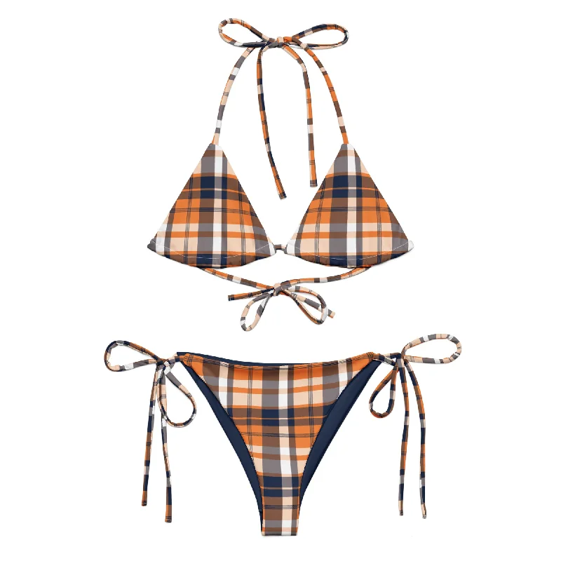 Orange and Navy Blue Surfer Girl Plaid String Bikini Bikini with metallic accents, Glamorous, Sexy, Trendy Orange and Navy Blue Surfer Girl Plaid String Bikini Bikini with metallic accents, Glamorous, Sexy, Trendy