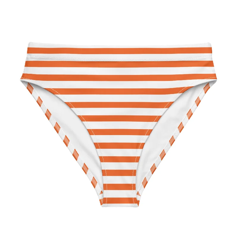 Orange and White Beach Stripes High Waisted Bikini Bottom Lace-up bikini, Sexy, Trendy, Fashionable Orange and White Beach Stripes High Waisted Bikini Bottom Lace-up bikini, Sexy, Trendy, Fashionable