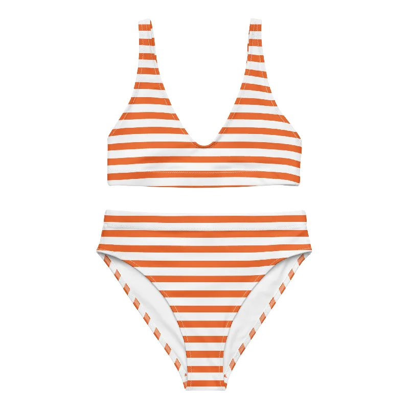 Orange and White Beach Stripes High Waisted Bikini Lace bikini, Feminine, Sexy, Comfortable Orange and White Beach Stripes High Waisted Bikini Lace bikini, Feminine, Sexy, Comfortable