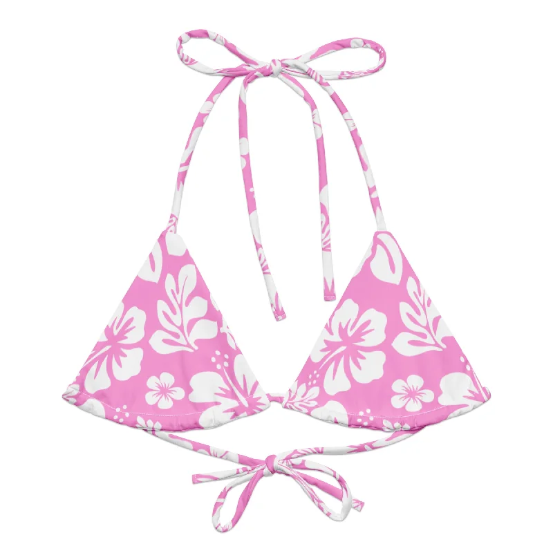 Pink and White Hawaiian Flowers String Bikini Top Cut-out bikini bottom, Sexy, Trendy, Comfortable