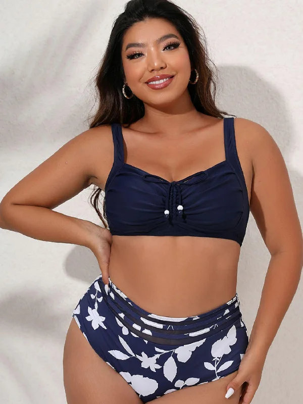 Plus Size Printed Gathered Detail Bikini Set Printed bikini, Vibrant, Trendy, Chic