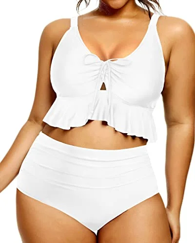 Tummy Control High Waisted Bikini Set Plus Size Bathing Suit-White Bikini with beads, Glamorous, Trendy, Chic Tummy Control High Waisted Bikini Set Plus Size Bathing Suit-White Bikini with beads, Glamorous, Trendy, Chic