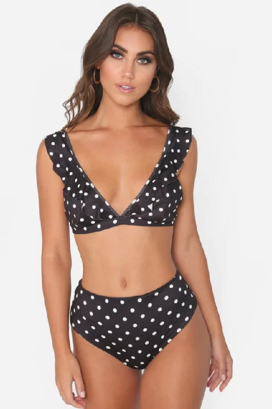 Polka Dot High Waist Ruffle Bikini Ribbed bikini set, Comfortable, Textured, Trendy