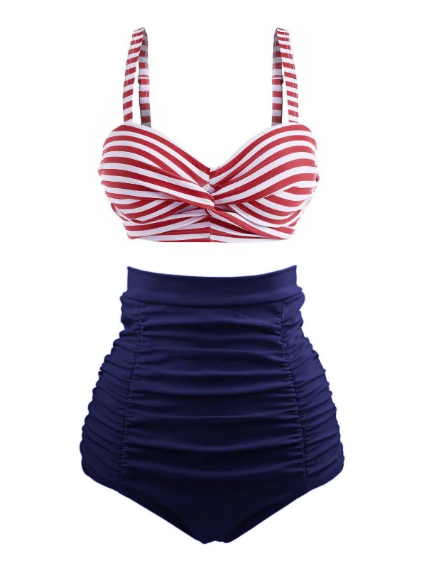 1950s Striped Colorblock Retro Bikini Set Padded triangle bikini, Comfortable, Sexy, Trendy 1950s Striped Colorblock Retro Bikini Set Padded triangle bikini, Comfortable, Sexy, Trendy