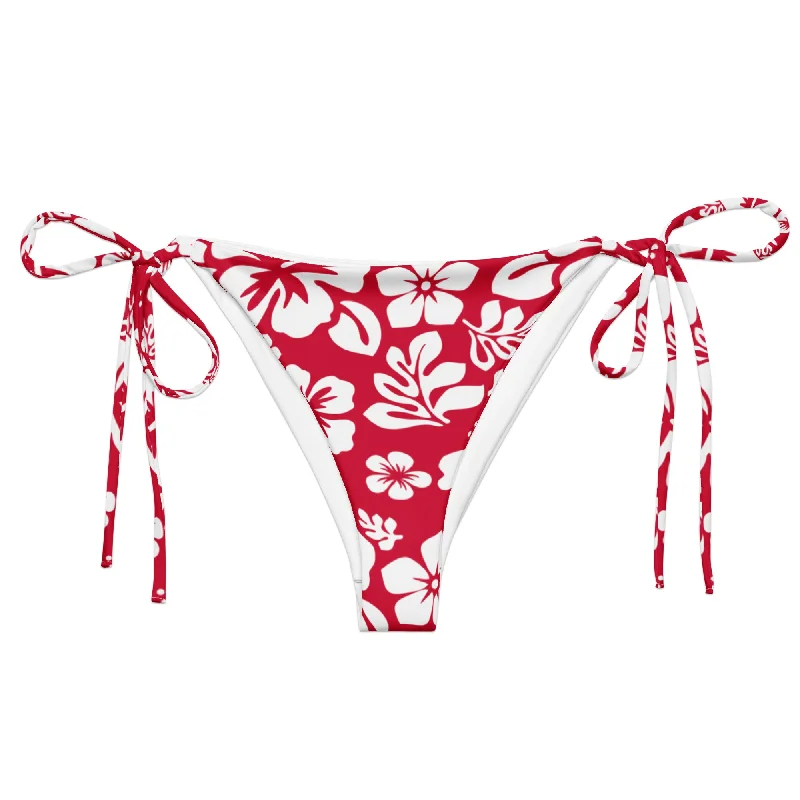 Red and White Hawaiian Flowers String Bikini Bottoms Bikini with tassel details, Chic, Fun, Sexy Red and White Hawaiian Flowers String Bikini Bottoms Bikini with tassel details, Chic, Fun, Sexy