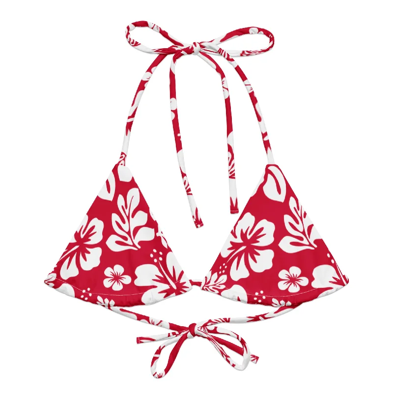 Red and White Hawaiian Flowers String Bikini Top Bikini with tassel trim, Fun, Sexy, Trendy Red and White Hawaiian Flowers String Bikini Top Bikini with tassel trim, Fun, Sexy, Trendy
