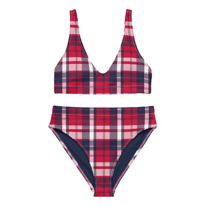 Red, White and Blue Preppy Surfer Girl Plaid High Waisted Bikini Adjustable bottom bikini, Custom fit, Sexy, Comfortable Red, White and Blue Preppy Surfer Girl Plaid High Waisted Bikini Adjustable bottom bikini, Custom fit, Sexy, Comfortable