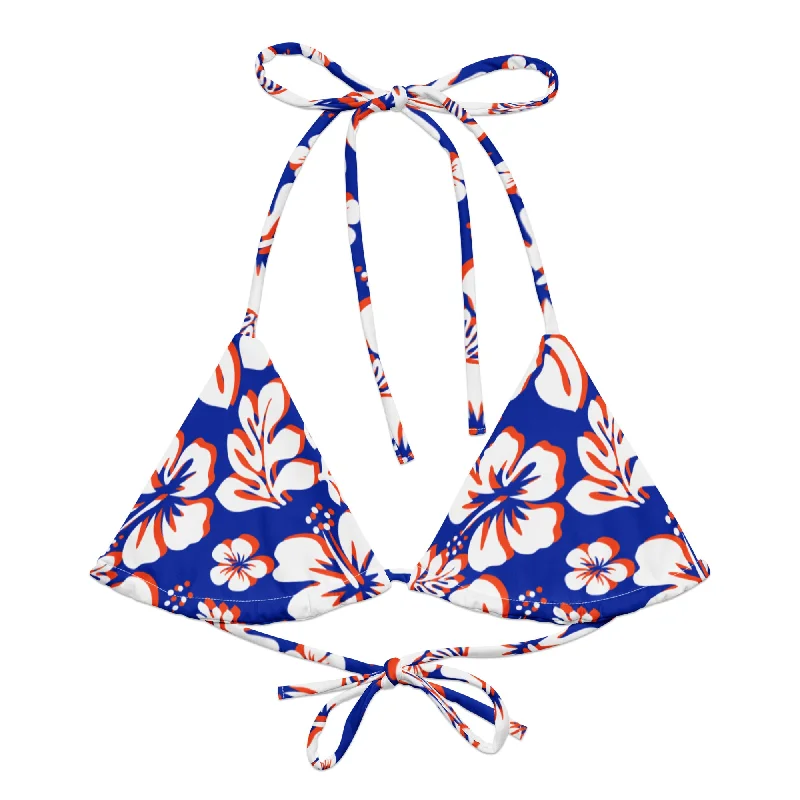 Royal Blue, Orange and White Hawaiian Flowers String Bikini Top Crochet top bikini, Boho style, Stylish, Comfortable