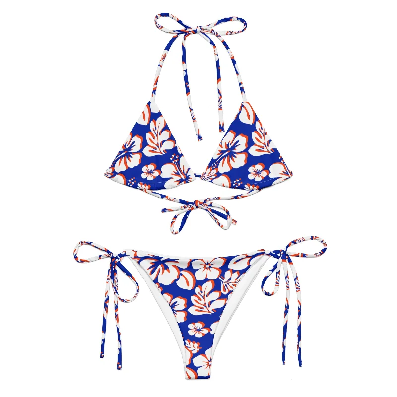 Royal Blue, Orange and White Hawaiian Flowers String Bikini Strapless bikini, Sexy, Comfortable, Sunbathing Royal Blue, Orange and White Hawaiian Flowers String Bikini Strapless bikini, Sexy, Comfortable, Sunbathing