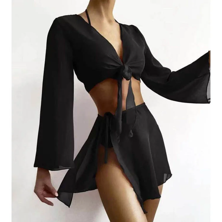 Sexy Black 3pcs Bikini Sets V-neck bikini, Sexy, Trendy, Comfortable
