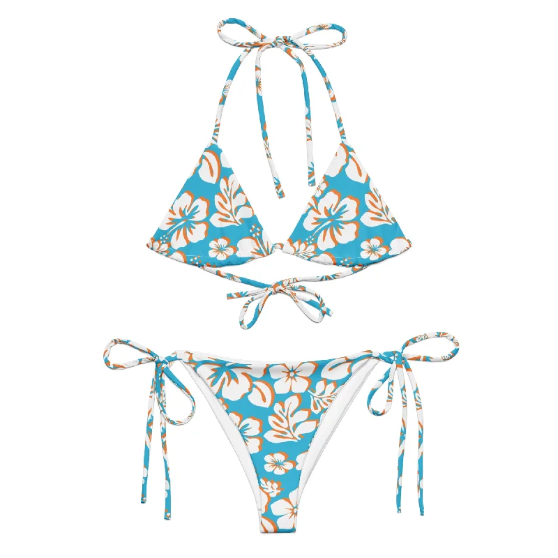 White, Aqua Blue and Orange Hawaiian Flowers String Bikini Stretch bikini, Comfortable, Trendy, Chic White, Aqua Blue and Orange Hawaiian Flowers String Bikini Stretch bikini, Comfortable, Trendy, Chic
