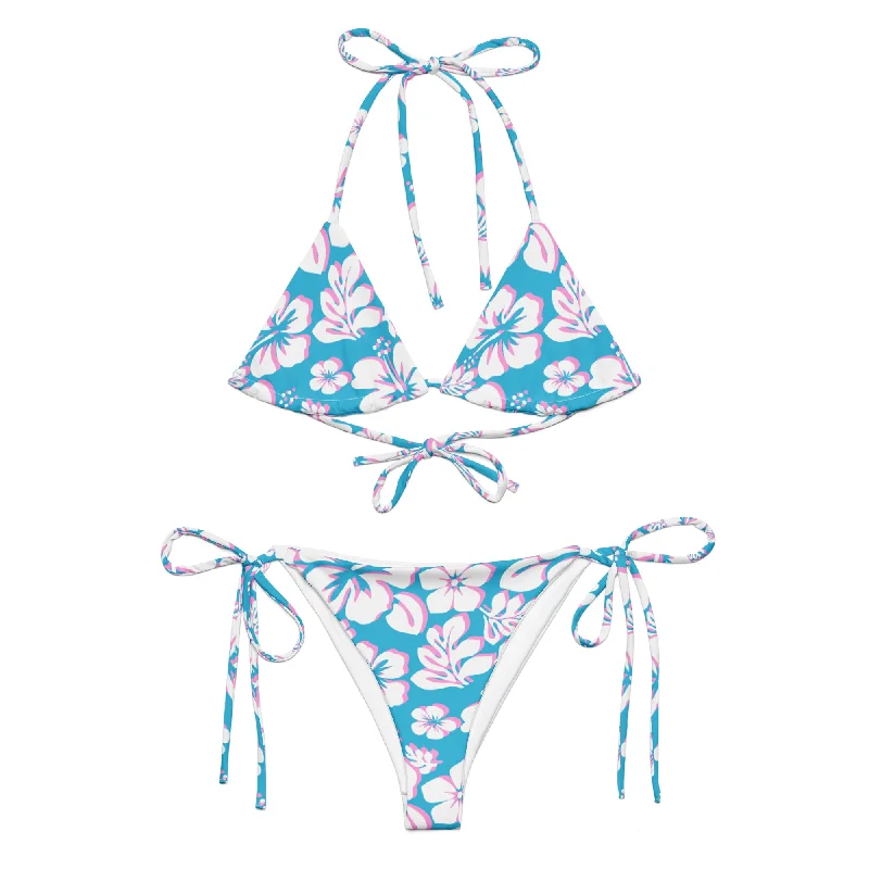 White, Aqua Blue and Pink Hawaiian Flowers String Bikini Sporty bikini, Comfortable, Athletic, Sexy White, Aqua Blue and Pink Hawaiian Flowers String Bikini Sporty bikini, Comfortable, Athletic, Sexy