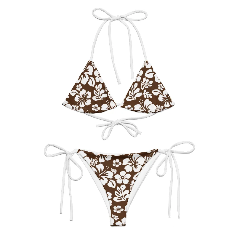 White Hawaiian Flowers on Brown String Bikini Sheer bikini, Sexy, Chic, Fashionable