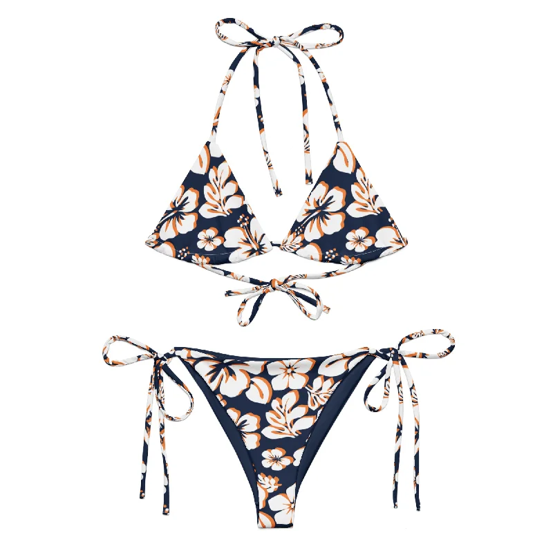 White, Orange and Navy Blue Hawaiian Flowers String Bikini Sporty bikini set, Comfortable, Activewear, Stylish White, Orange and Navy Blue Hawaiian Flowers String Bikini Sporty bikini set, Comfortable, Activewear, Stylish