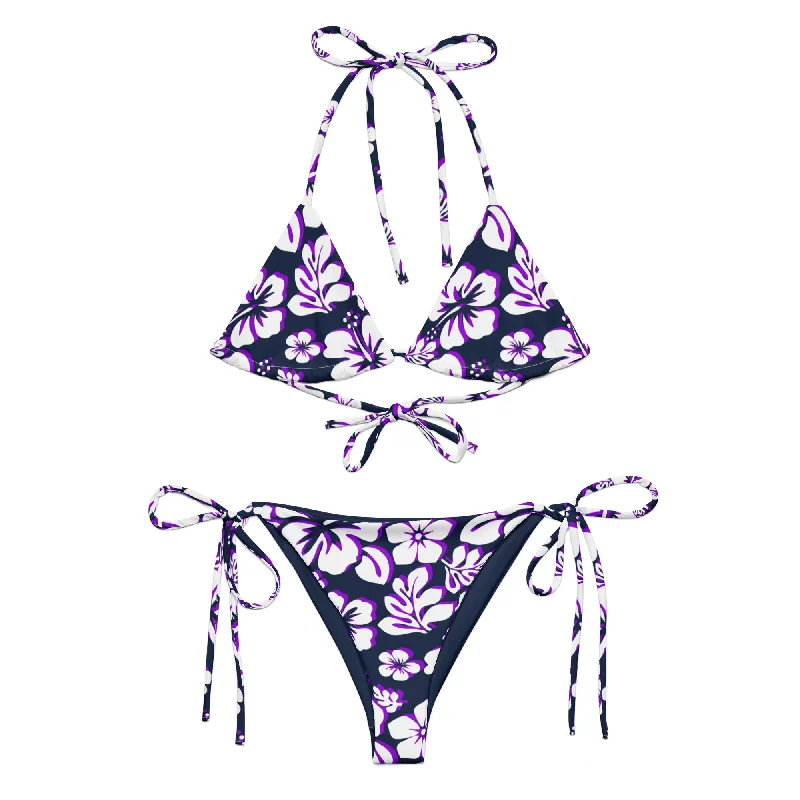 White, Purple and Navy Blue Hawaiian Flowers String Bikini Skirted bikini, Feminine, Sexy, Trendy White, Purple and Navy Blue Hawaiian Flowers String Bikini Skirted bikini, Feminine, Sexy, Trendy