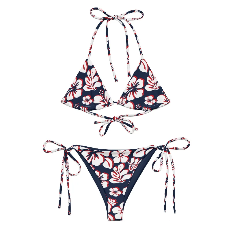 White, Red and Navy Blue Hawaiian Flowers String Bikini Solid color bikini set, Sleek, Trendy, Comfortable White, Red and Navy Blue Hawaiian Flowers String Bikini Solid color bikini set, Sleek, Trendy, Comfortable