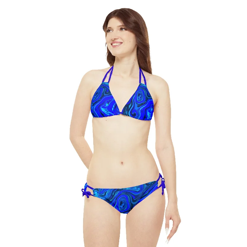 Women's Liquid Blue Ice Strappy Bikini Bottomless bikini, Sexy, Minimalist, Trendy