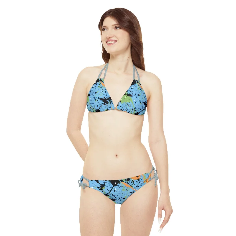 Women's Sky Blue Splash Strappy Bikini Back tie bikini top, Adjustable, Trendy, Sexy Women's Sky Blue Splash Strappy Bikini Back tie bikini top, Adjustable, Trendy, Sexy