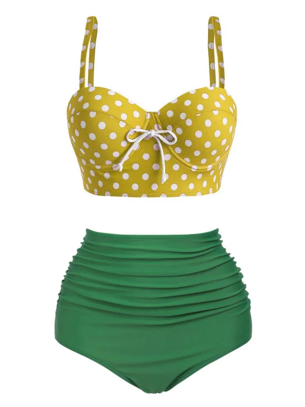 Yellow 1940s Polka Dot Bikini Set Bikini with padding, Supportive, Sexy, Comfortable Yellow 1940s Polka Dot Bikini Set Bikini with padding, Supportive, Sexy, Comfortable