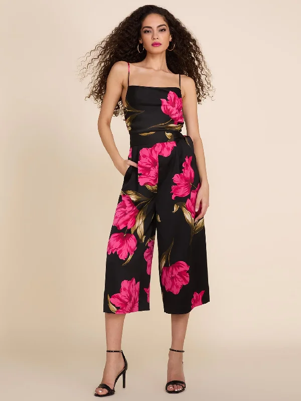 Satin Floral Print Cowl Neck Wide Leg Cullotte Jumpsuit Long-sleeve jumpsuit, Fall fashion, Warm, Stylish Satin Floral Print Cowl Neck Wide Leg Cullotte Jumpsuit Long-sleeve jumpsuit, Fall fashion, Warm, Stylish