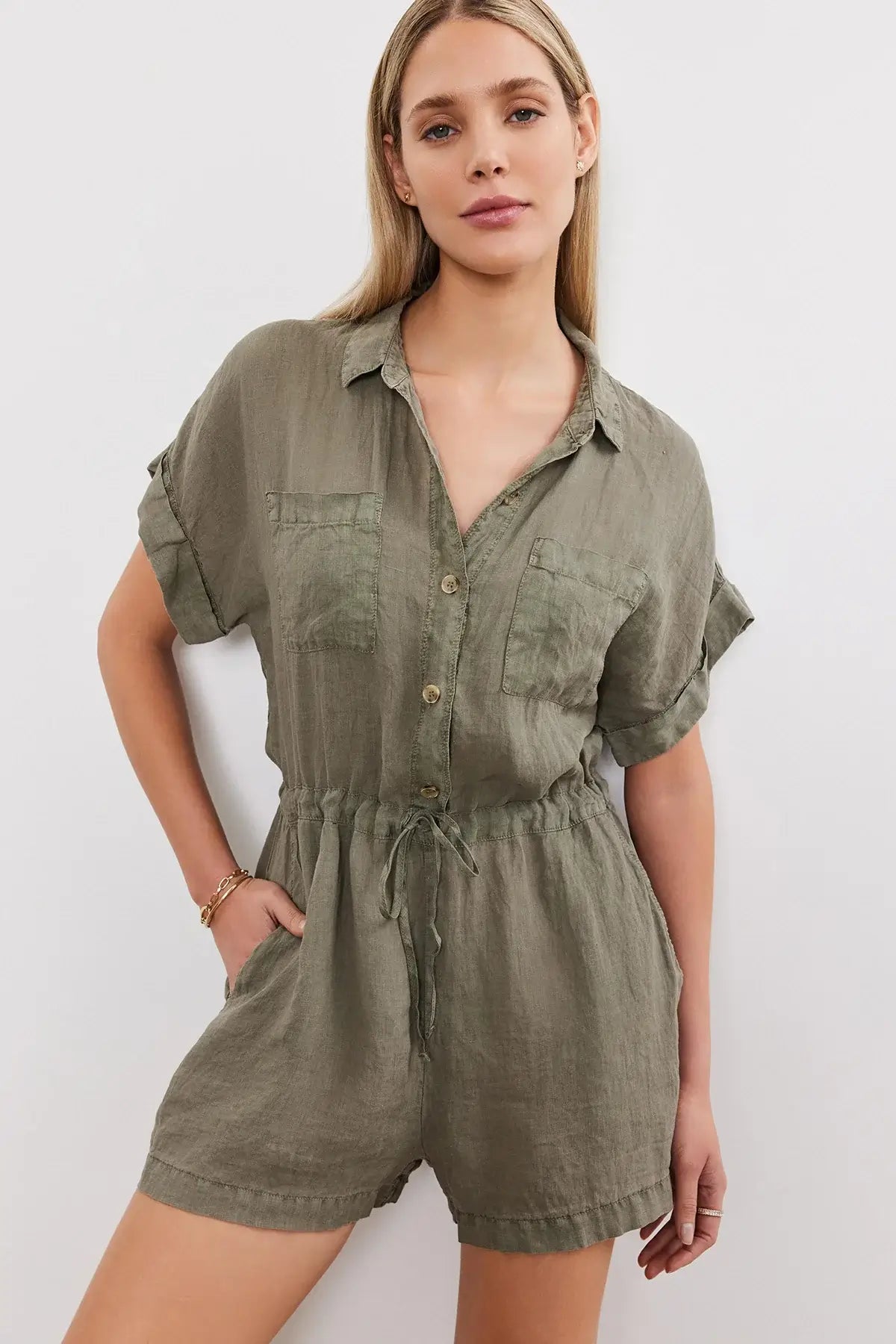 Velvet - Clare Romper in Axe green Short jumpsuit, Casual wear, Comfortable, Trendy
