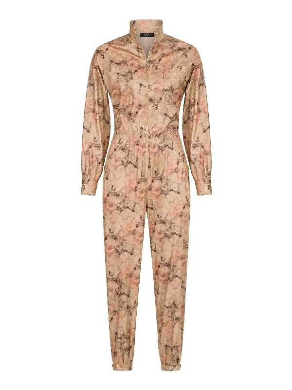 Floral Patterned Faux Leather Jumpsuit Jumpsuit with belt, Waist tie, Elegant, Slim fit Floral Patterned Faux Leather Jumpsuit Jumpsuit with belt, Waist tie, Elegant, Slim fit