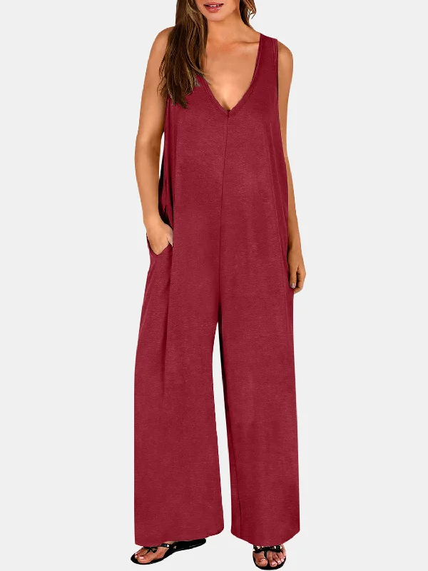 V-Neck Wide Strap Jumpsuit A-line jumpsuit, Flattering cut, Comfortable, Stylish