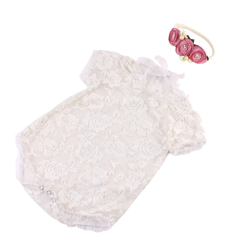 Maxbell NewBorn Baby White Lace Romper Jumpsuit Headband 2PCS Set Sleeveless backless jumpsuit, Sexy, Elegant, Comfortable Maxbell NewBorn Baby White Lace Romper Jumpsuit Headband 2PCS Set Sleeveless backless jumpsuit, Sexy, Elegant, Comfortable