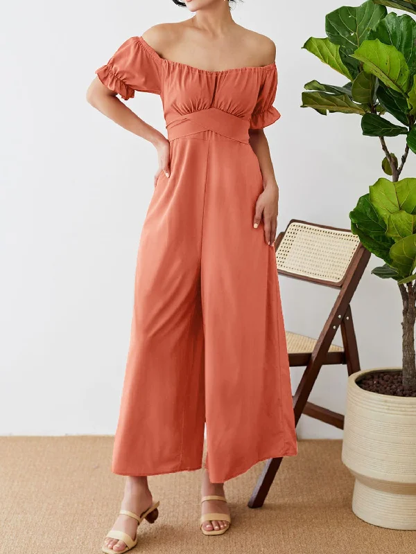 Off-Shoulder Short Sleeve Wide Leg Jumpsuit Formal jumpsuit, Elegant, Stylish, Evening wear Off-Shoulder Short Sleeve Wide Leg Jumpsuit Formal jumpsuit, Elegant, Stylish, Evening wear