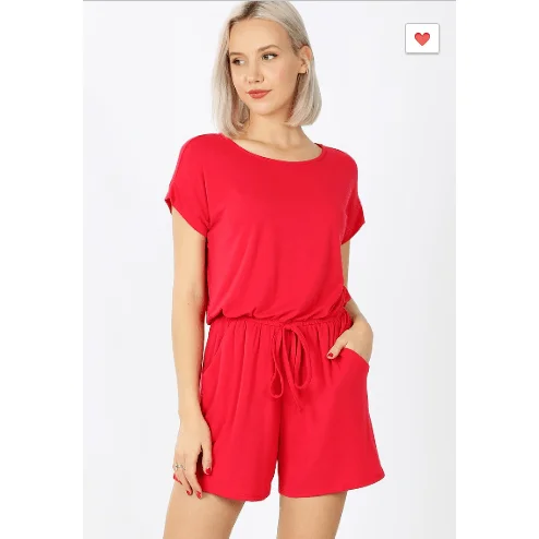 ROMPER WITH ELASTIC WAIST & BACK KEYHOLE OPENING Plain jumpsuit, Minimalist, Sleek, Stylish ROMPER WITH ELASTIC WAIST & BACK KEYHOLE OPENING Plain jumpsuit, Minimalist, Sleek, Stylish