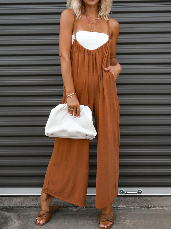 Ruched Spaghetti Strap Jumpsuit Off-shoulder wide leg jumpsuit, Trendy, Comfortable, Stylish Ruched Spaghetti Strap Jumpsuit Off-shoulder wide leg jumpsuit, Trendy, Comfortable, Stylish