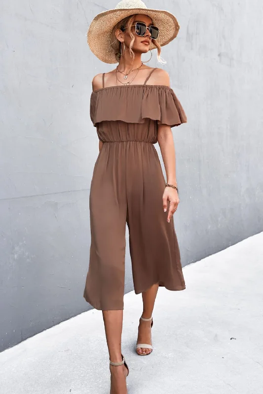 Spaghetti Strap Layered Jumpsuit Ruffle sleeve jumpsuit, Feminine, Elegant, Comfortable Spaghetti Strap Layered Jumpsuit Ruffle sleeve jumpsuit, Feminine, Elegant, Comfortable