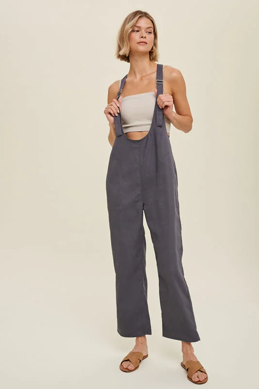 Charcoal Twill Overall Jumpsuit with Pockets Cargo jumpsuit, Casual, Functional, Street style Charcoal Twill Overall Jumpsuit with Pockets Cargo jumpsuit, Casual, Functional, Street style