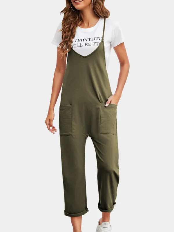 Spaghetti Strap Straight Leg Jumpsuit with Pockets Jumpsuit for work, Professional wear, Business casual, Stylish Spaghetti Strap Straight Leg Jumpsuit with Pockets Jumpsuit for work, Professional wear, Business casual, Stylish